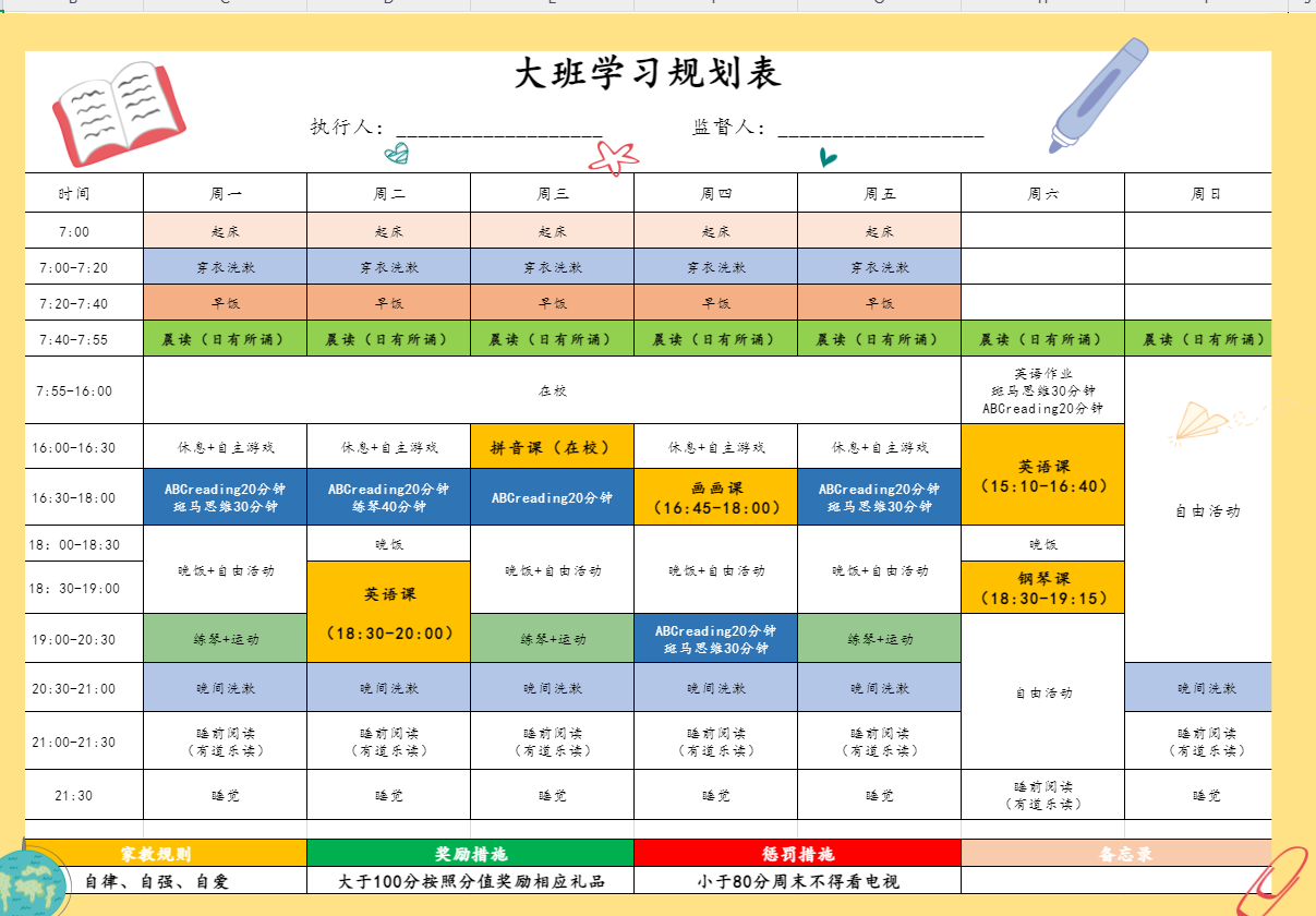 为了鼓励孩子在某宝购买的家庭积分表-激励卡-学习规划表合集【20M】