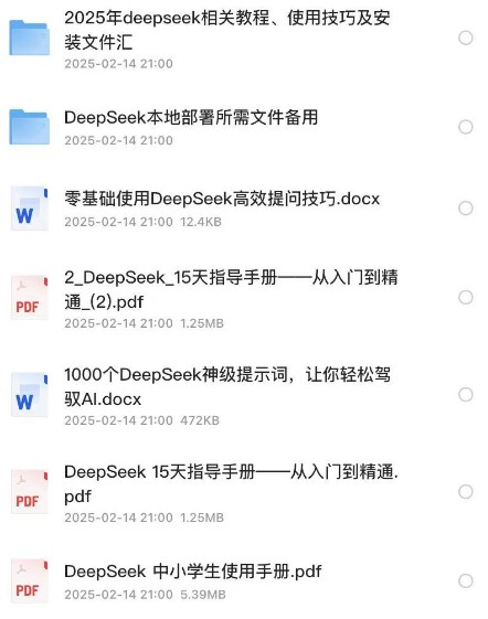 《全网最全deep seek教程》2025   [PDF+word]  [deep seek相关教程/使用技巧/安装文件]  [267GB]