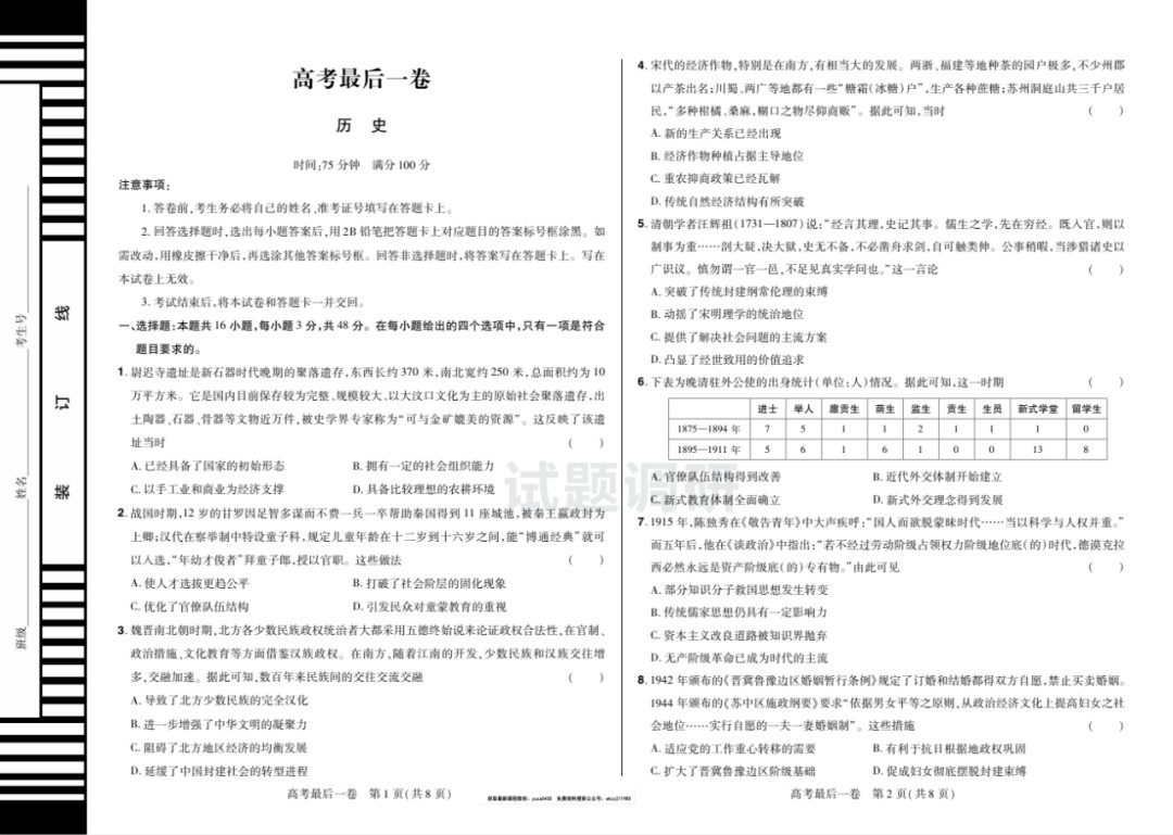 2025版《试题调研-高考最后一卷》天星教育九科全     [有料]     [2025高考备考]