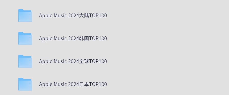 苹果音乐TOP100【全球榜，我国榜，日本榜，韩国榜】 格式：MP3  6.8G