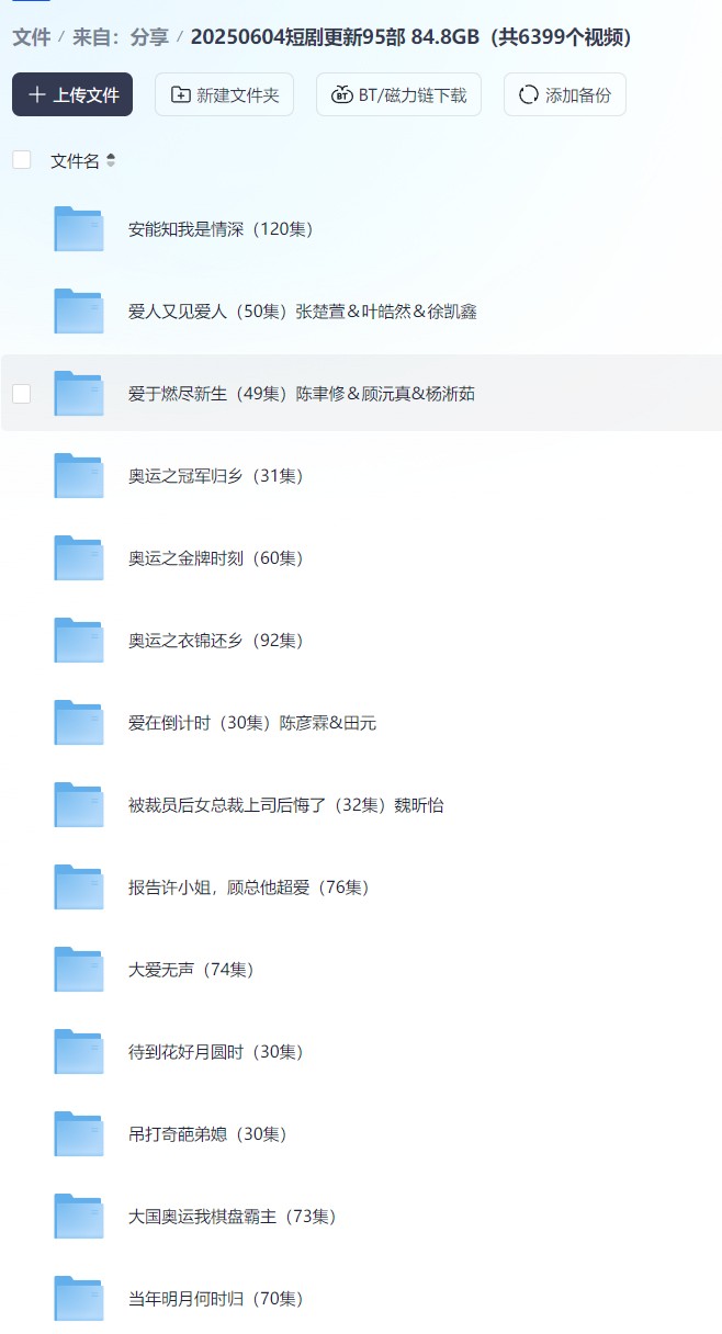 【短剧】20250604短剧更新95部 84.8GB（共6399个视频）