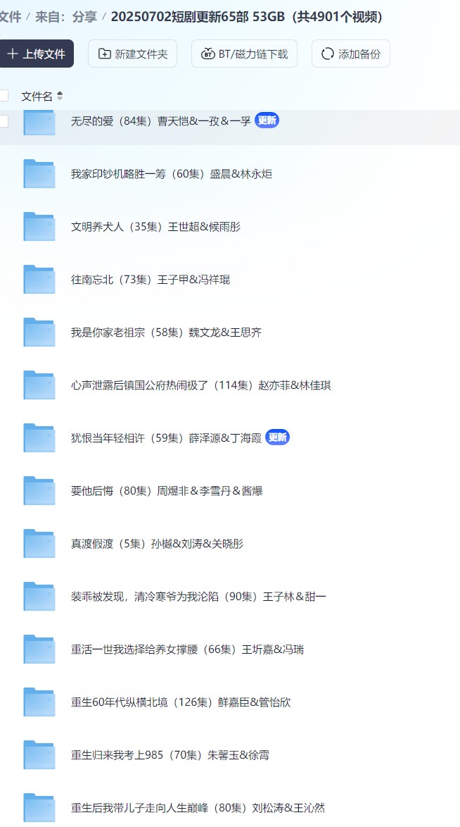【短剧】20250702短剧更新65部 53GB（共4901个视频）
