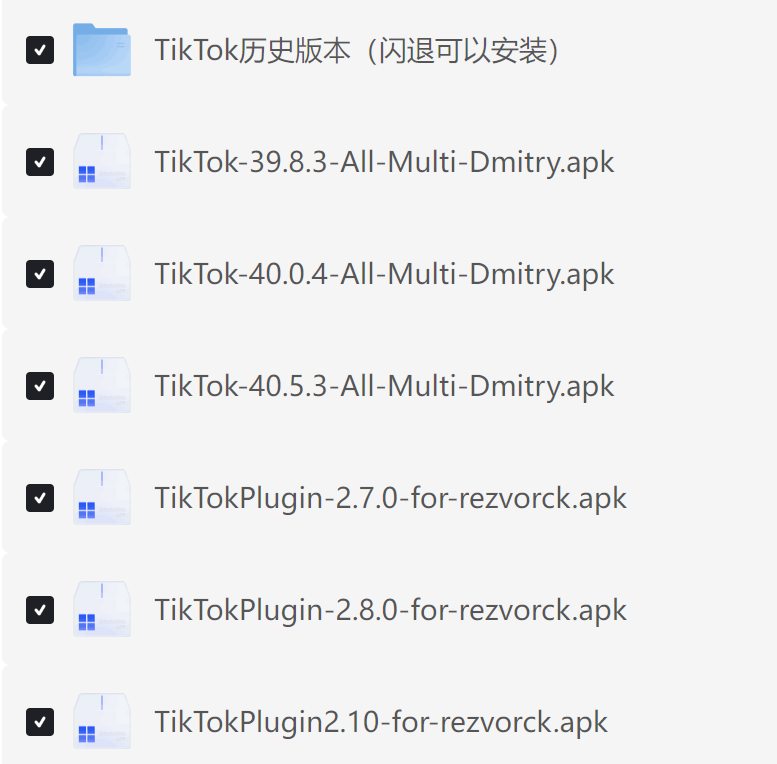 国际抖音TikTok各个版本  安卓端  【共22.9gb】
